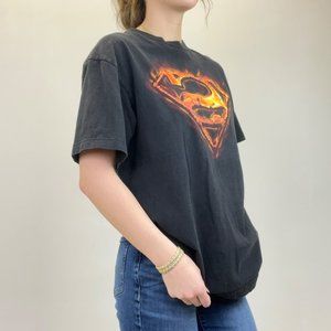 L VINTAGE SUPERMAN FIRE GRAPHIC OVERSIZED T SHIRT